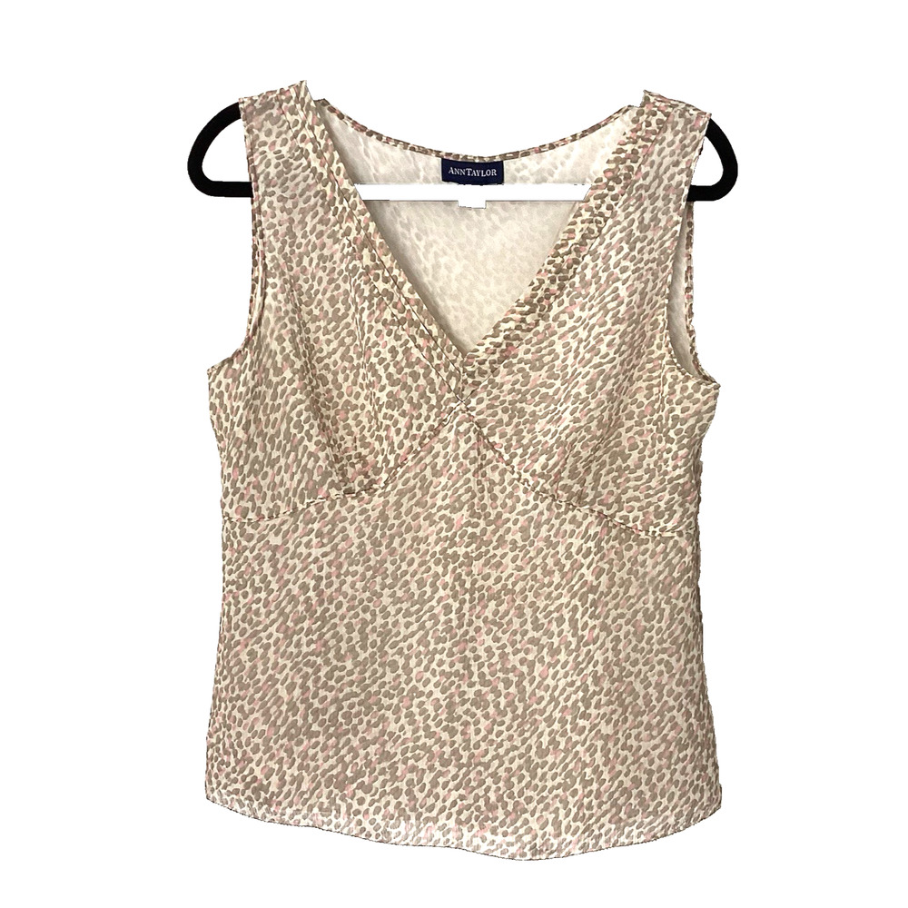 Ann Taylor 100% Silk Blouse Pink Beige Sleeveless Women’s SZ 10 Office Date Nght